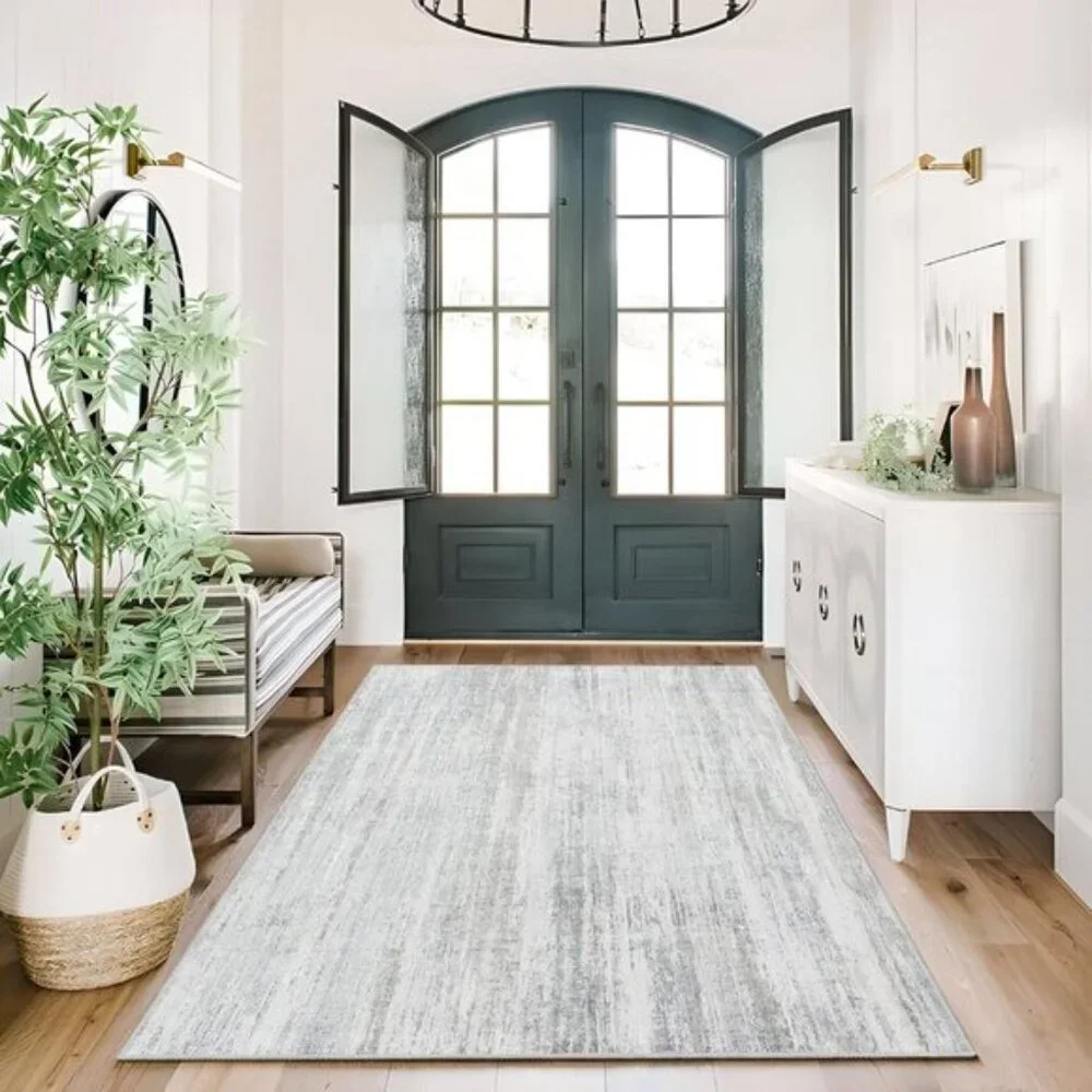 New 3x5 Washable Entryway Rug, Grey Low Pile Non-Slip Abstract Carpet for Home